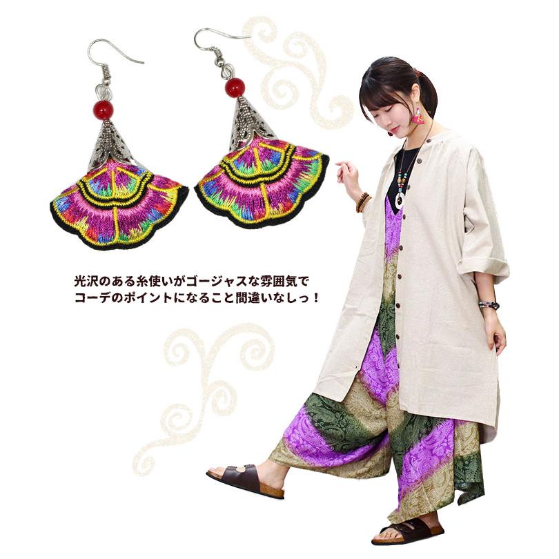 アクセサリー イヤリング レディース 山岳民族デザイン 刺繍ピアス