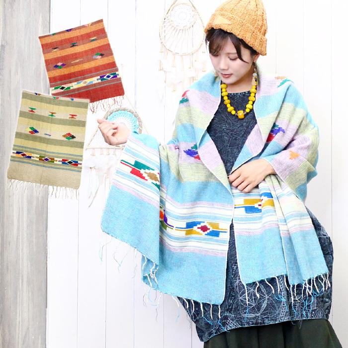 【極美品】　45R 大判　フリンジ　ストール　ショール　オルテガ柄　総柄　R刺繍 大判 ストール ショール マフラー（オルテガ柄）レディース 大判