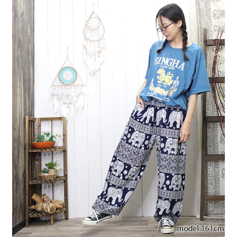 サルエル イージー エスニック アジアン！さらさらレーヨン象さん柄