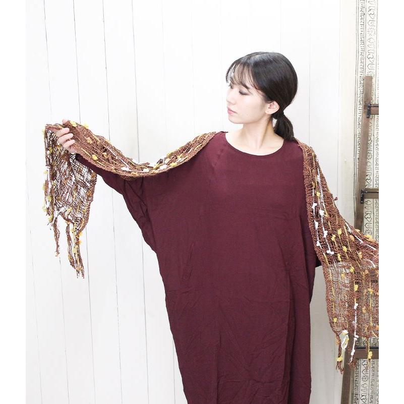 マフラー スカーフ メッシュ ニット ！ ざっくりメッシュ ポンポン