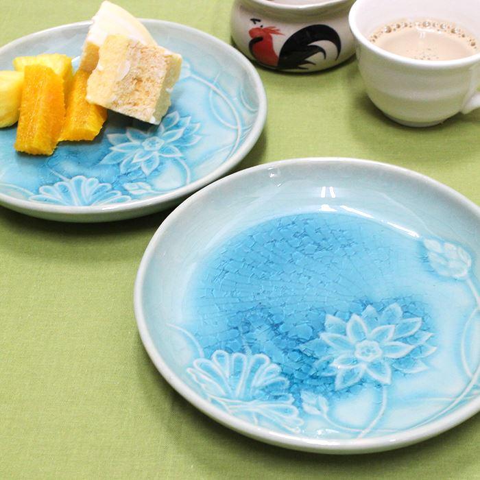 バンコク チェンマイ 小皿 青 ブルー ！セラドン焼き ロータス 絵皿