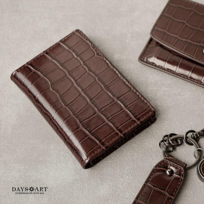 名刺入れ メンズ カードケース 本革 レザー 型押しクロコ クロコダイル