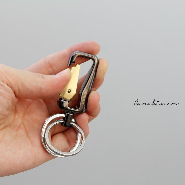 カラビナ キーホルダー 2連キーリング メンズ レディース スクエア