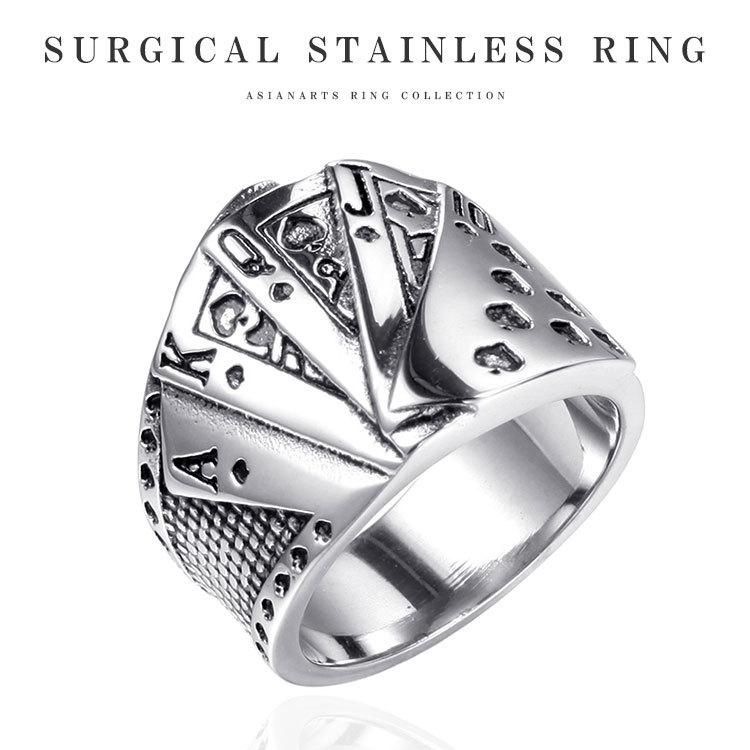 リング メンズ ステンレス サージカルステンレス 指輪 トランプ カード