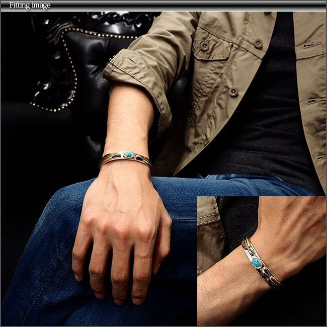 バングル ブレスレット シルバー925 ブラス メンズ ゴールドフェザー