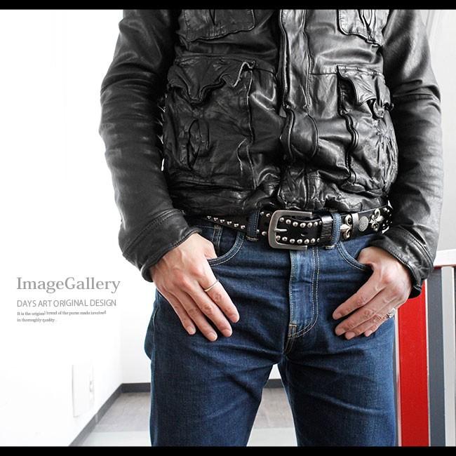 ベルト メンズ カジュアル スタッズ 本革 レザー 百合の紋章 フレア