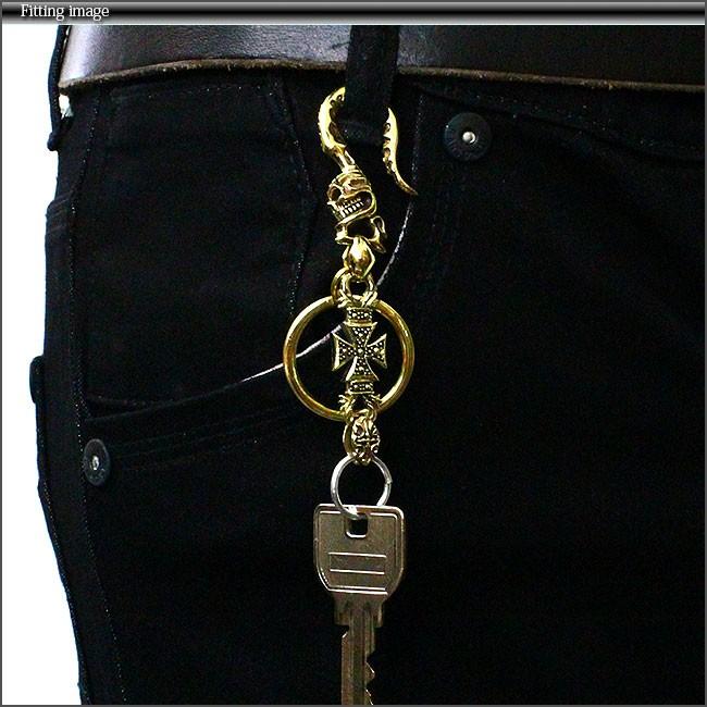 キーチェーン ブラス 真鍮 スカルベルトフック ゴールド キーホルダー