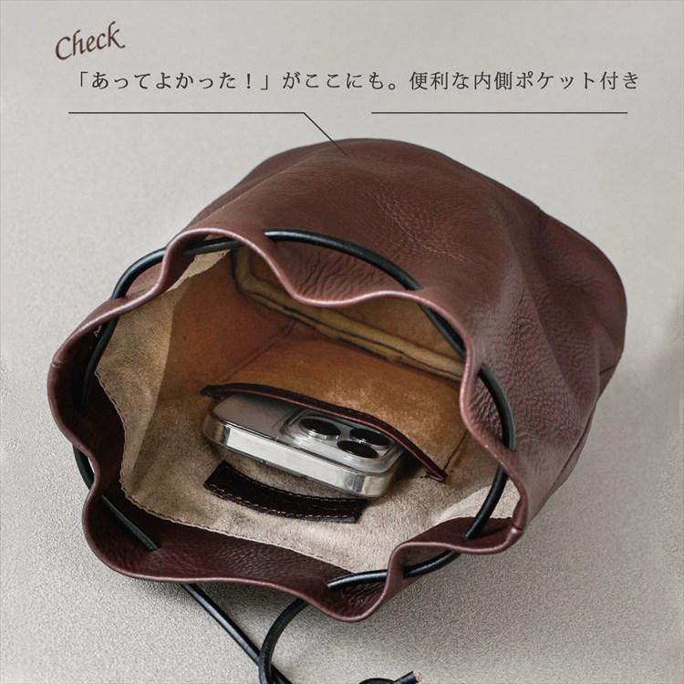 ショルダーバッグ レディース 本革 レザー 巾着 斜めがけ 大人 軽量