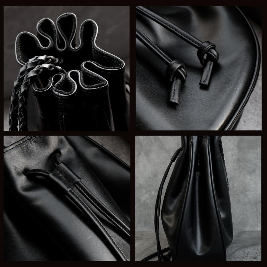 ショルダーバッグ 本革 巾着 スムースレザー レザーバッグ メンズ