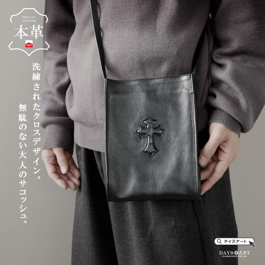 サコッシュ ショルダーバッグ メンズ 本革 レザー 黒 ミニバッグ