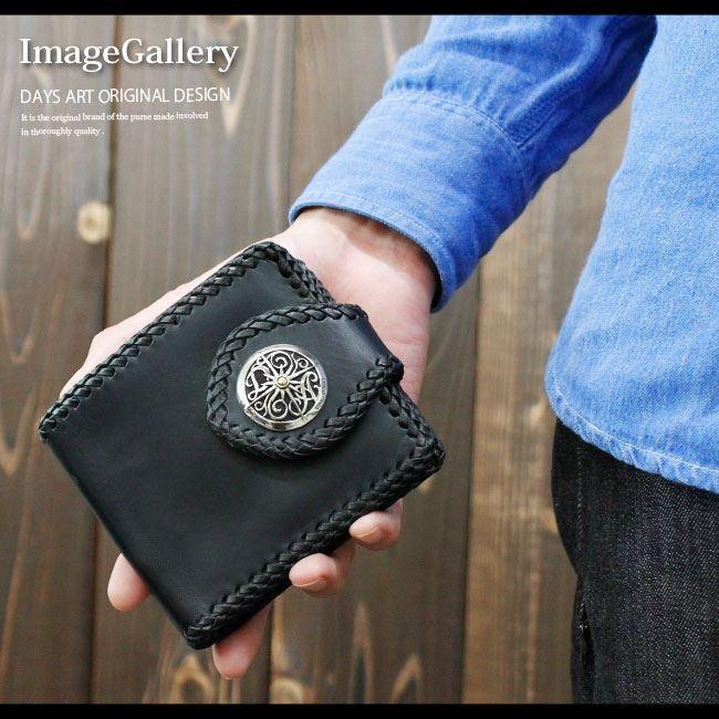 BLACK mean トライバル柄　レザーサークルウォレット　白　新品タグ付き 名入れ対象商品】Brelio YAKレザー 二つ折り財布 本革 カードポケット