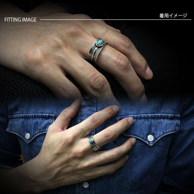 リング シルバー925 指輪 メンズ レディース 天然ターコイズ フェザー