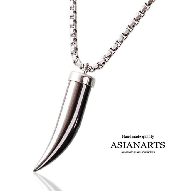 ネックレス メンズ レディース チェーン付 ガラスペンダント ホーン 角 ツノ 牙 キバ Sn059 シルバー 革工房 アジアンアーツ 通販 Yahoo ショッピング