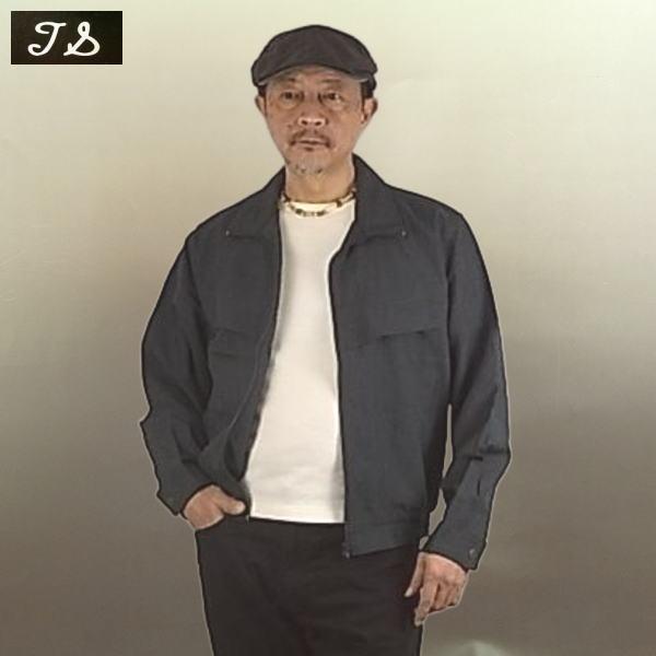 スイングトップ メンズ シニア向け 春物 形態安定 杢生地 太め 薄手