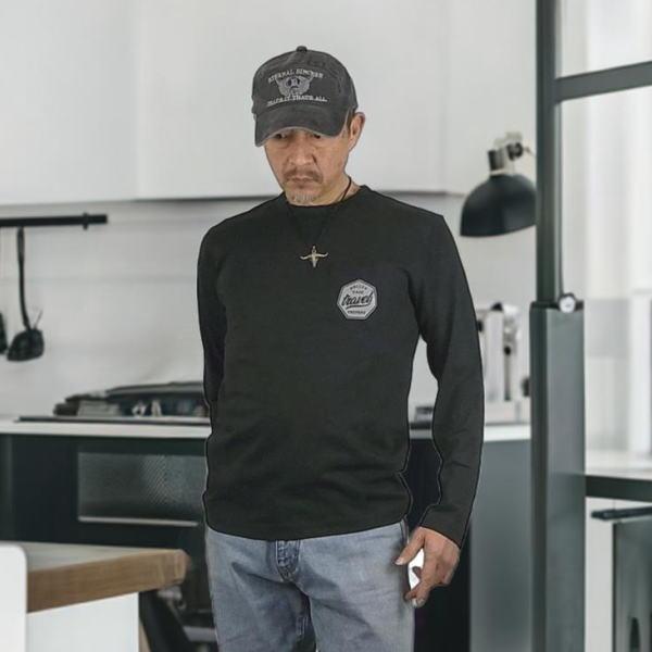 ロンT メンズ Tシャツ 長袖 綿100% 胸ポケット付 プリント アメカジ 