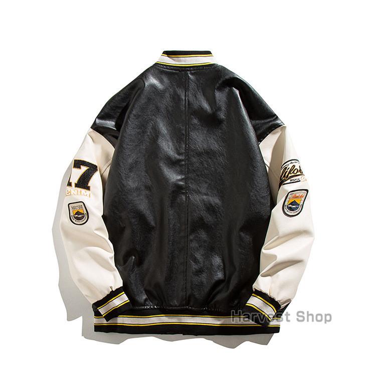 スタジャン メンズ 革 大きいサイズ ジャケット 革ジャン レディース 長袖 春秋冬 ビンテージ 配色 スタジアム ジャンパー レザー 秋物 Abz Harvest Shop 通販 Yahoo ショッピング