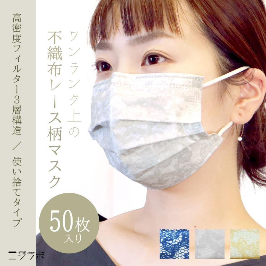 マスク ホワイト ブルー クリーム 白 50枚 50枚入り レースマスク 