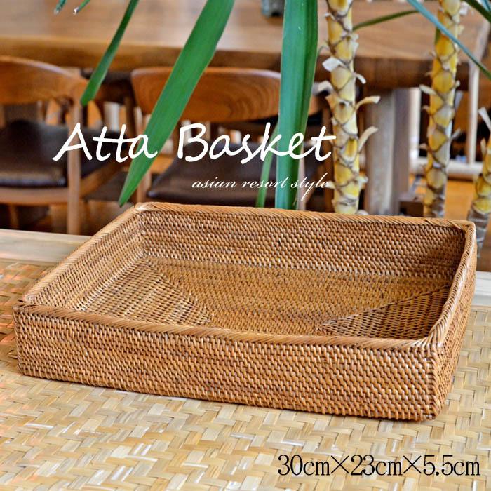バリ雑貨　アタの手編みカゴ　収納　バスケット アタで編まれた取っ手付き収納ボックス[Iタイプ][2419]【収納