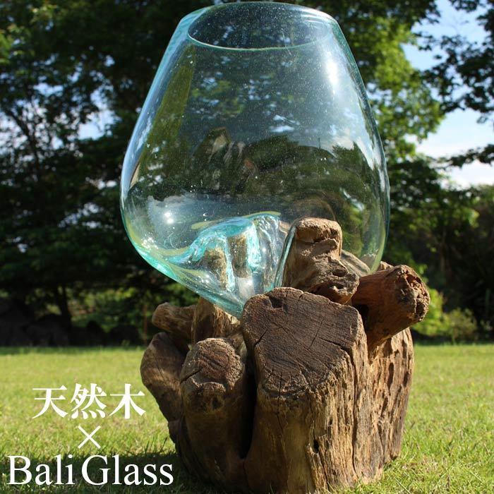 天然木×バリガラス フラワーボウル Lサイズ 形状お任せ GCT-0215 花瓶