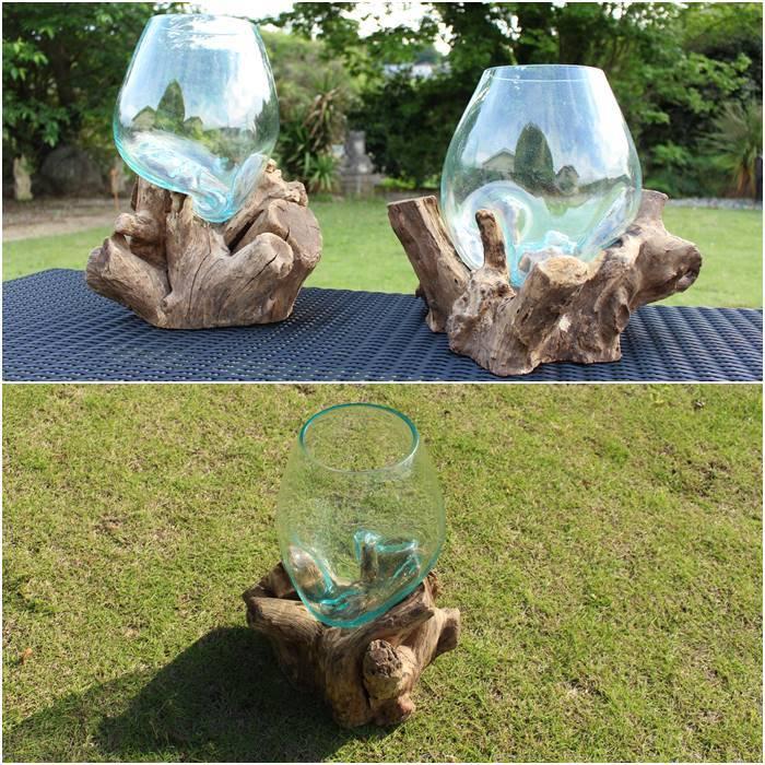 おしゃれ×リゾート】 バリガラス×流木 インテリア 花瓶 水槽 金魚鉢
