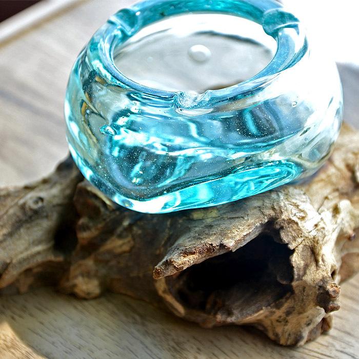 バリガラス×流木 灰皿 《幅：23m〜26cm》花瓶 フラワーベース 金魚鉢