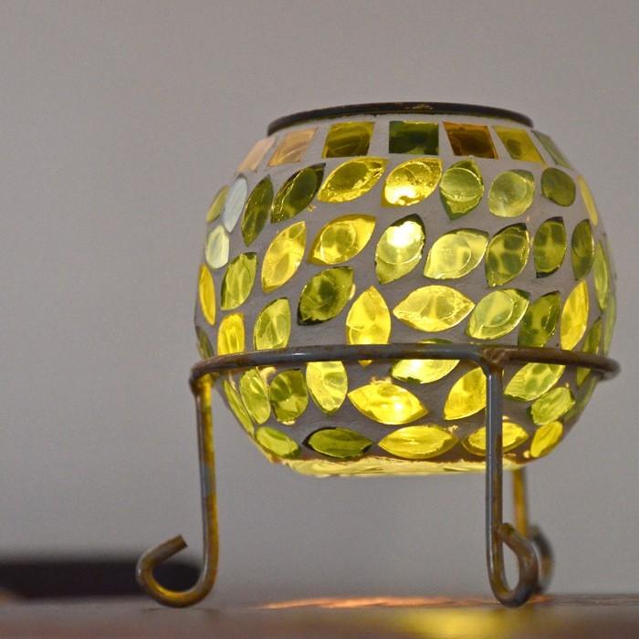 ソーラーガーデンライト 13cm×11cm モザイクガラス グリーン みどり