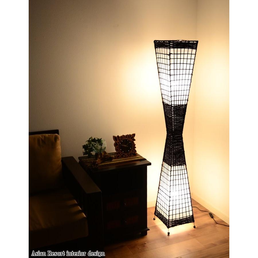 フロアライト フロアランプ ラタンくびれ アジアンランプ スクエア LAM
