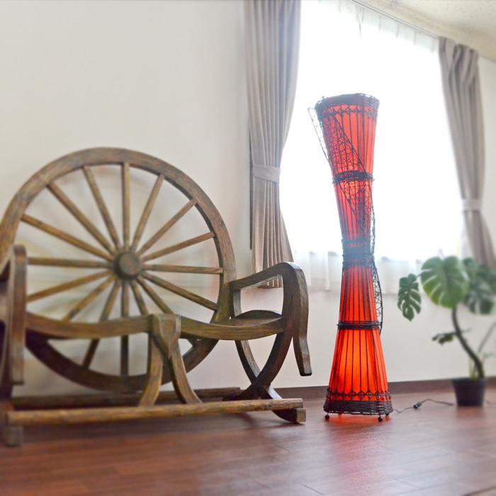 フロア照明 ラタン×バンブー 2灯式《H148.5cm W35cm》スイッチ付き