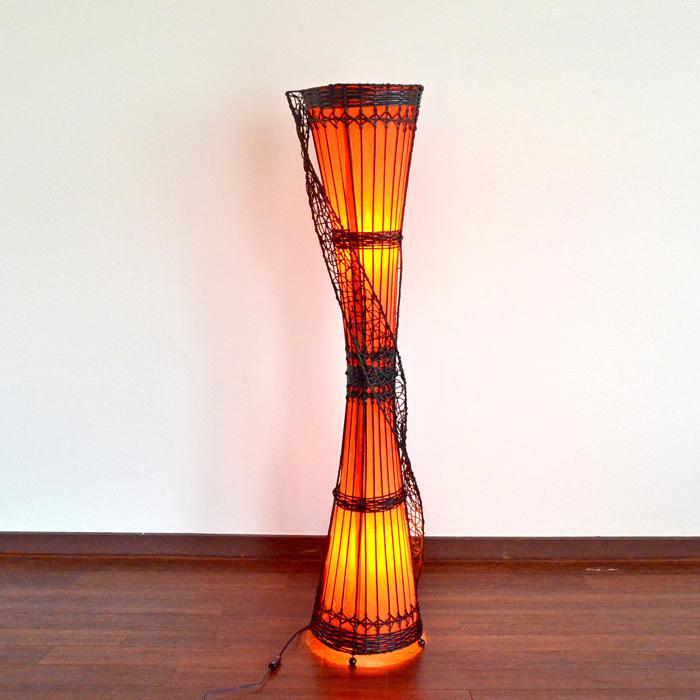 バンブーフロアトールランプ　ダークブラウン2台 フロア照明 ラタン×バンブー 2灯式《H148.5cm W35cm》スイッチ付き