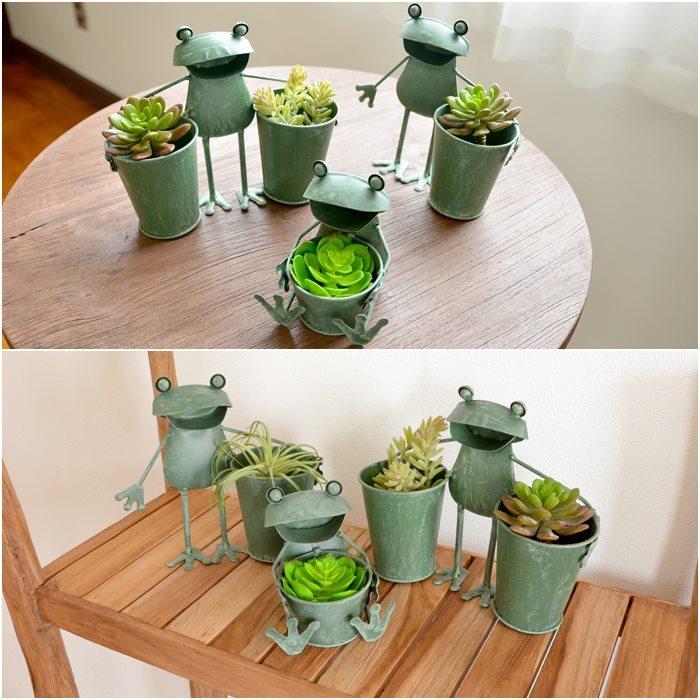 カエルのプランター（ダブル）置物 オブジェ かえる 蛙 プランター