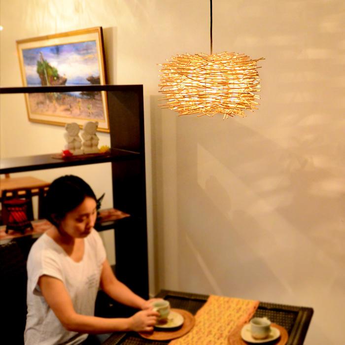 アジアン 天井照明 ラタン とげとげ -ナチュラル- 吊り下げ ナチュラル