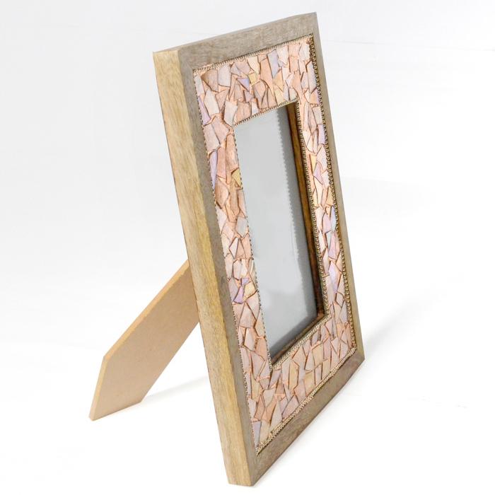 フォトフレーム ビーズ 天然木 《19cm×24cm》ピンク 水色 ウッド 写真