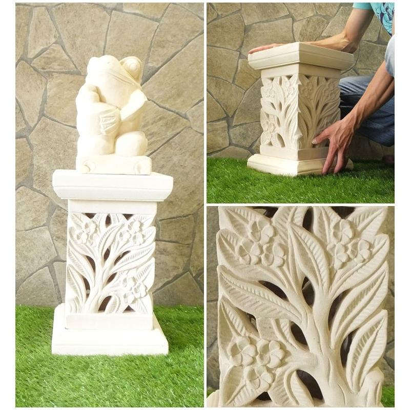 当時物 現状品 彫刻 明り ライト? 装飾付き 花台 台座 大理石? 白水晶