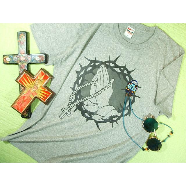 茨の冠 ロサリオと祈りの手Tシャツ【土日も発送・送料無料】キリスト 