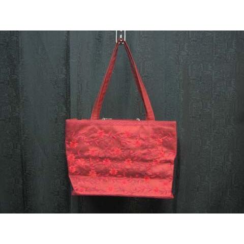 ベトナム 花手刺繍バッグ(横長) 赤レッド2 ベトナム アジアン バッグ  