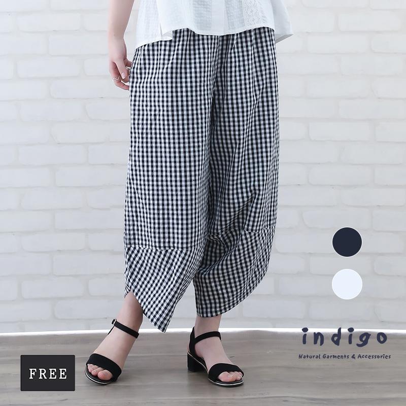 パンツ レディース 50代 春 夏 綿 40代 60代 コクーン チェック 大きいサイズ ボトムス ミセス ファッション 服 indigo インディゴ プレゼント ギフト | indigo（ファッション）