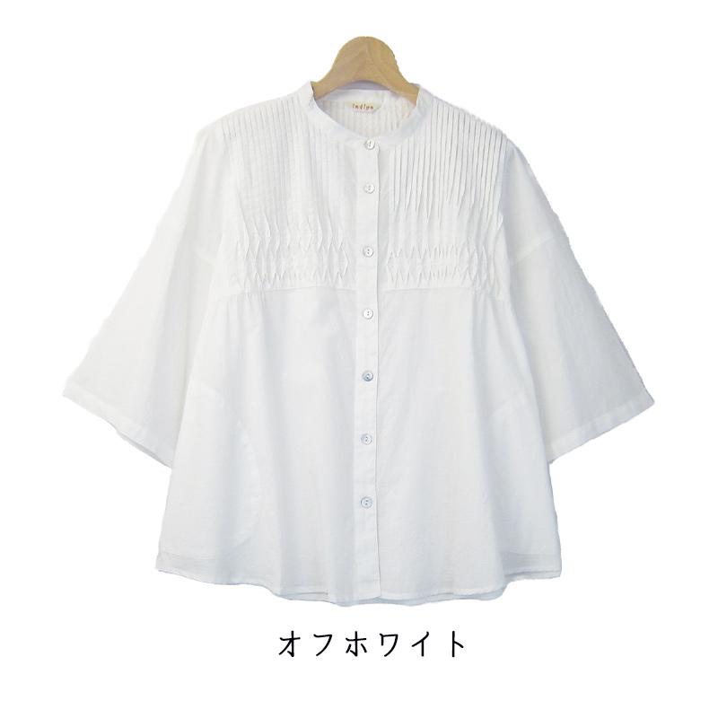 ブラウス レディース 七分袖 インド綿 春 夏 50代 60代 ゆったり ピンタック 綿100 ミセス ファッション 服 indigo インディゴ プレゼント ギフト | indigo（ファッション） | 01