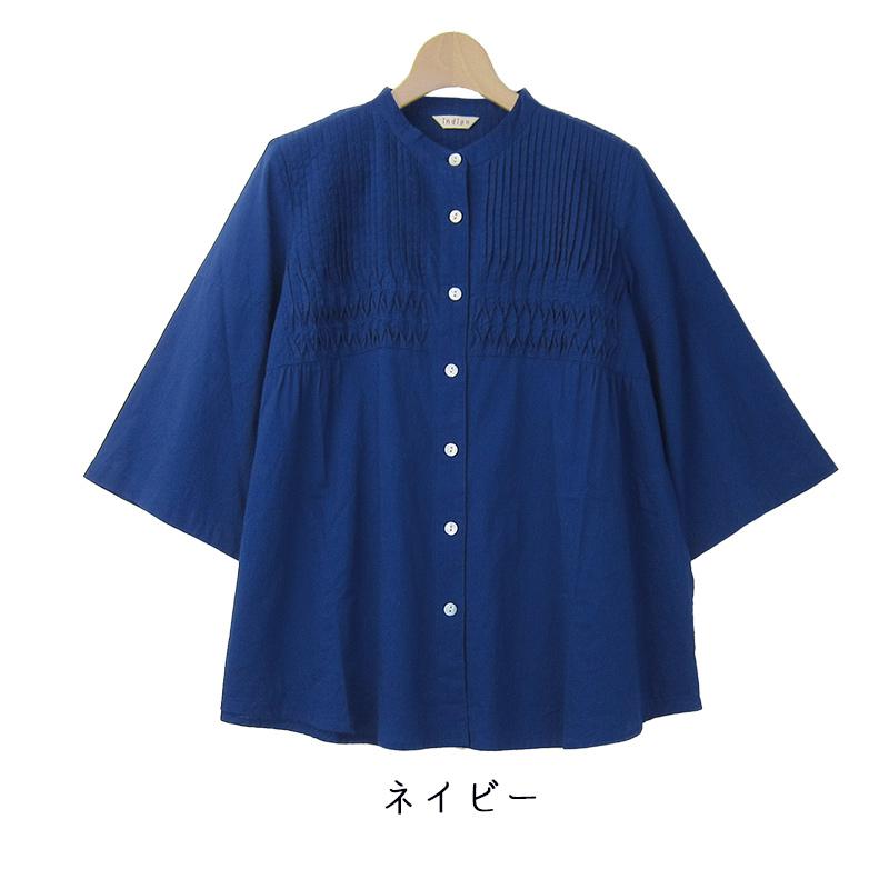 ブラウス レディース 七分袖 インド綿 春 夏 50代 60代 ゆったり ピンタック 綿100 ミセス ファッション 服 indigo インディゴ プレゼント ギフト | indigo（ファッション） | 04