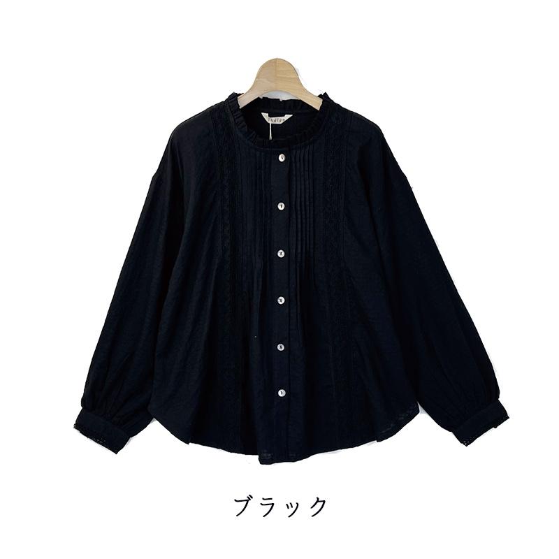 フリルブラウス 50代 レディース 長袖 トップス 綿 春 夏 黒 立ち襟 60代 70代 ゆったり ミセス ファッション 服 indigo インディゴ プレゼント ギフト | indigo（ファッション） | 04