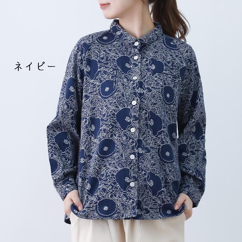 ブラウス 50代 レディース 長袖 トップス 綿100% 秋 冬 花柄 60代 70代 ゆったり ミセス ファッション 服 indigo インディゴ プレゼント ギフト | indigo（ファッション） | 03
