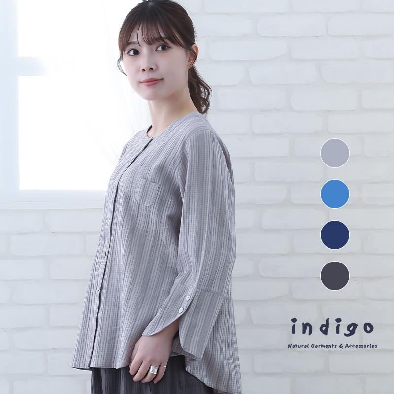 indigo ブラウス レディース 長袖 春 夏 ML 綿 レーヨン 40代 50代 60