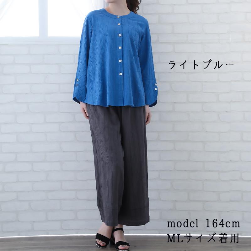 indigo ブラウス レディース 長袖 春 夏 ML 綿 レーヨン 40代 50代 60