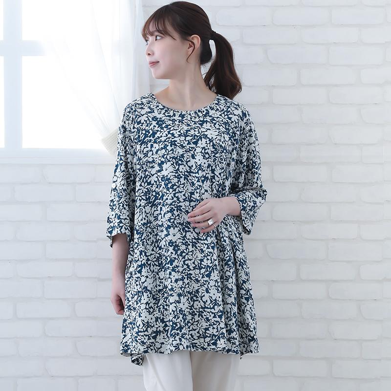 indigo チュニック 大きいサイズ 春 夏 袖ロールアップ きれいめ