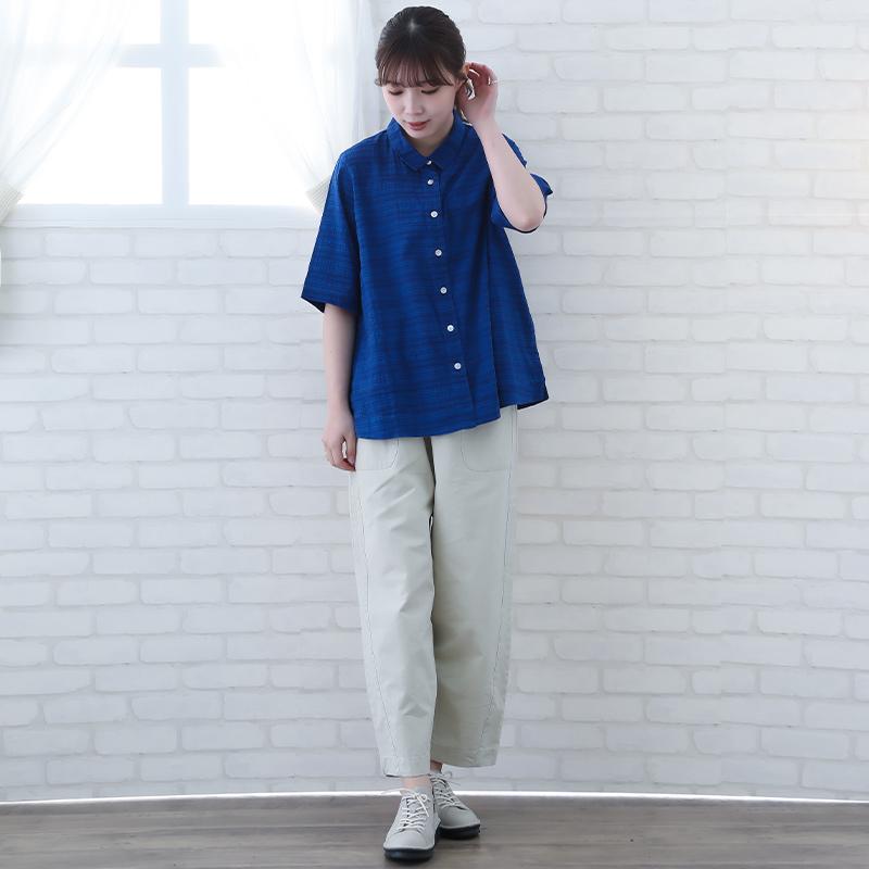 indigo ブラウス レディース 5分袖 夏 前開き 涼しい ゆったり 40代 50 