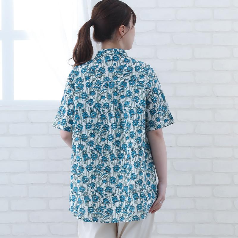 indigo チュニック レディース 夏 花柄 40代 50代 5分袖 Aラインインド