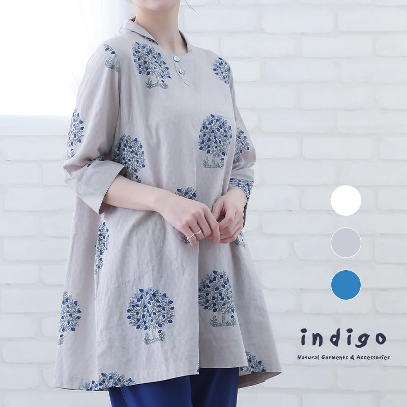 indigo チュニック 50代 60代 レディース 春 夏 7分袖 ML 体型カバー A