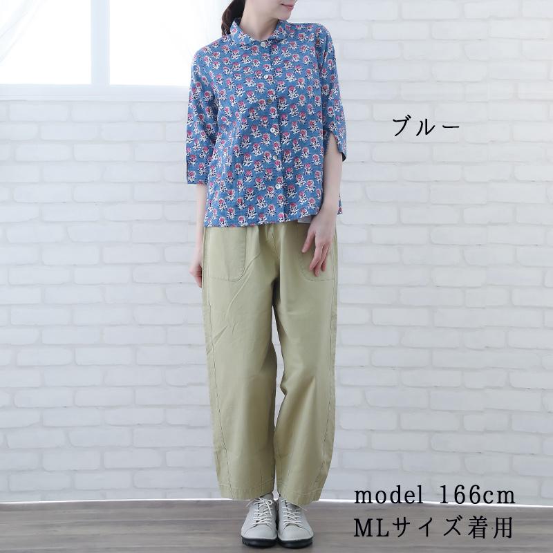 indigo ブラウス レディース 七分袖 40代 50代 春 夏 花柄 ゆったり