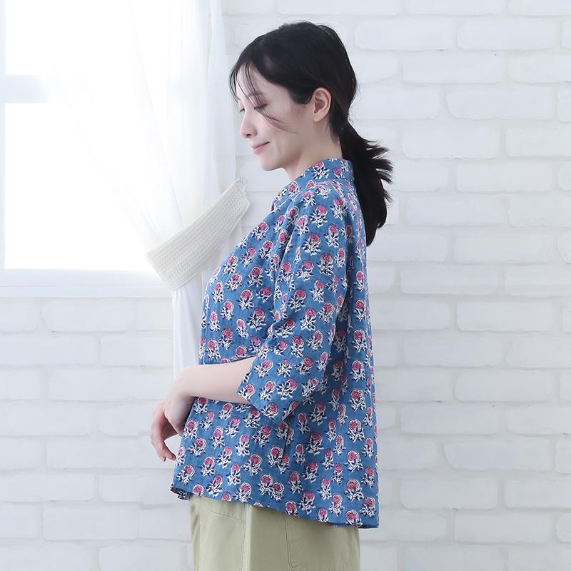 indigo ブラウス レディース 七分袖 40代 50代 春 夏 花柄 ゆったり