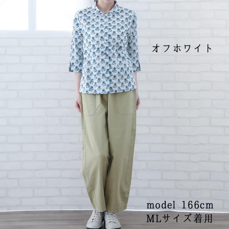 indigo ブラウス レディース 七分袖 40代 50代 春 夏 花柄 ゆったり