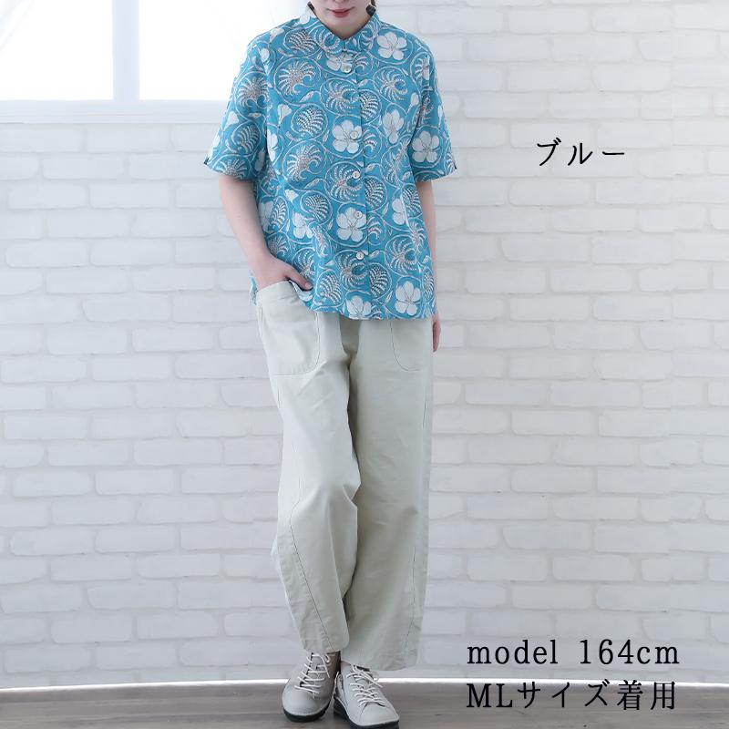 indigo ブラウス レディース 40代 50代 夏 5分袖 花柄 ゆったり インド